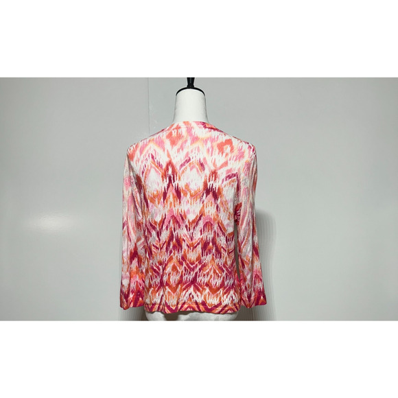Chicos Cardigan Womens Large 2 Pink Orange Open Front Lightweight Sweater Beachy - Picture 3 of 9